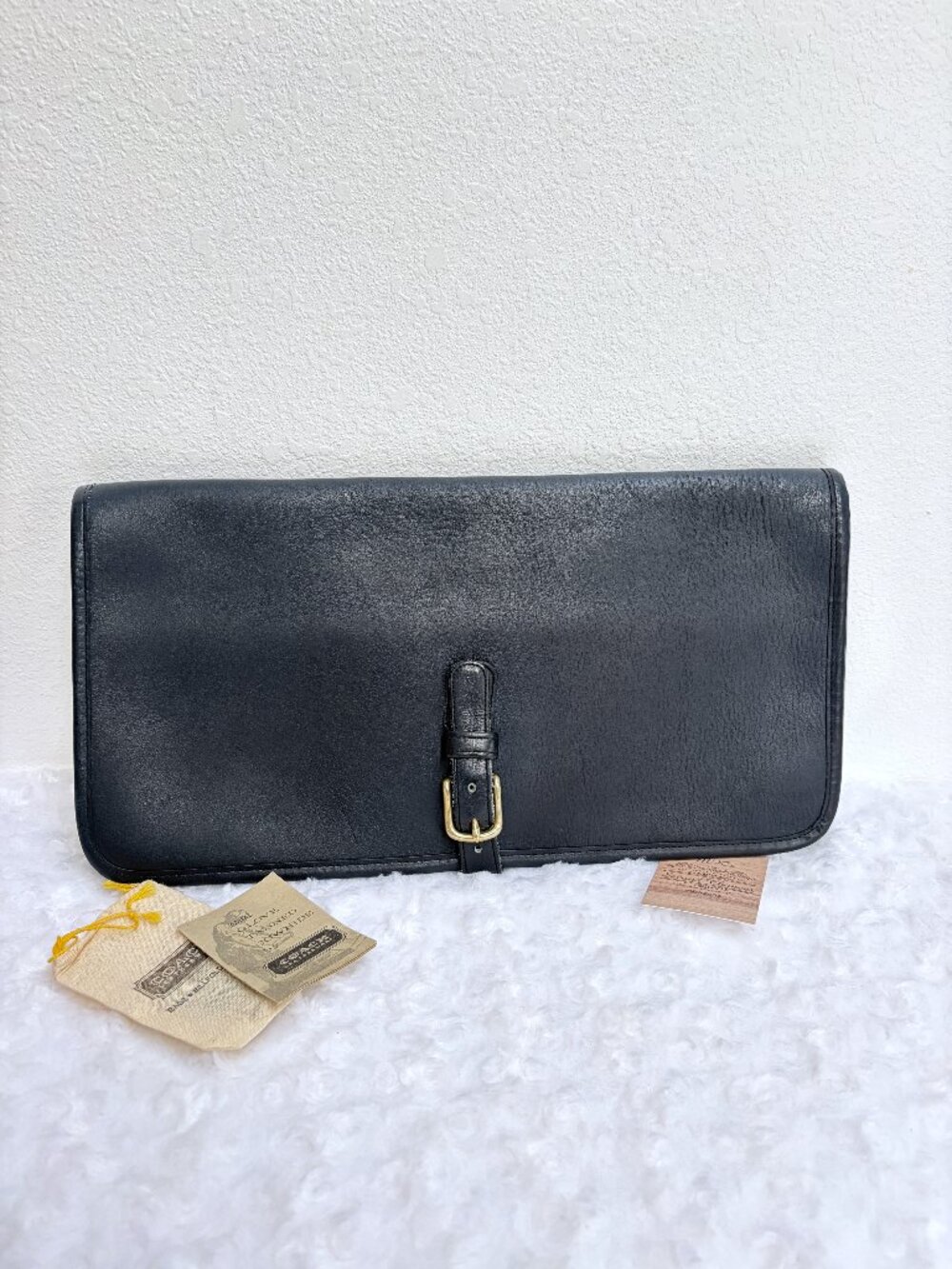 Rare Vintage Coach Buckled Clutch Long 9610 in Navy Leather - NYC made 1977, EVC